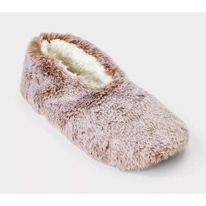 Faux-Fur Slipper Socks M/L Auden Lined For Warmth W/ Slip-Resistant Soles Beige